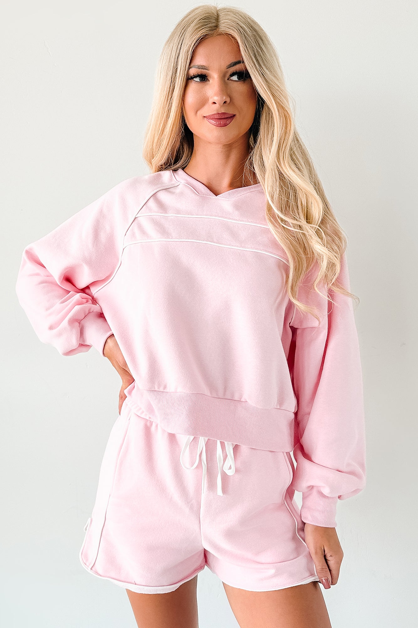 Pure Comfort Two Piece Lounge Set (Pink/White) - NanaMacs