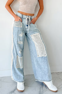 Annabell POL Patchwork Wide Leg Jeans (Denim) - NanaMacs