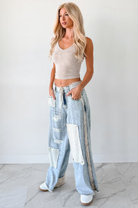 Annabell POL Patchwork Wide Leg Jeans (Denim) - NanaMacs