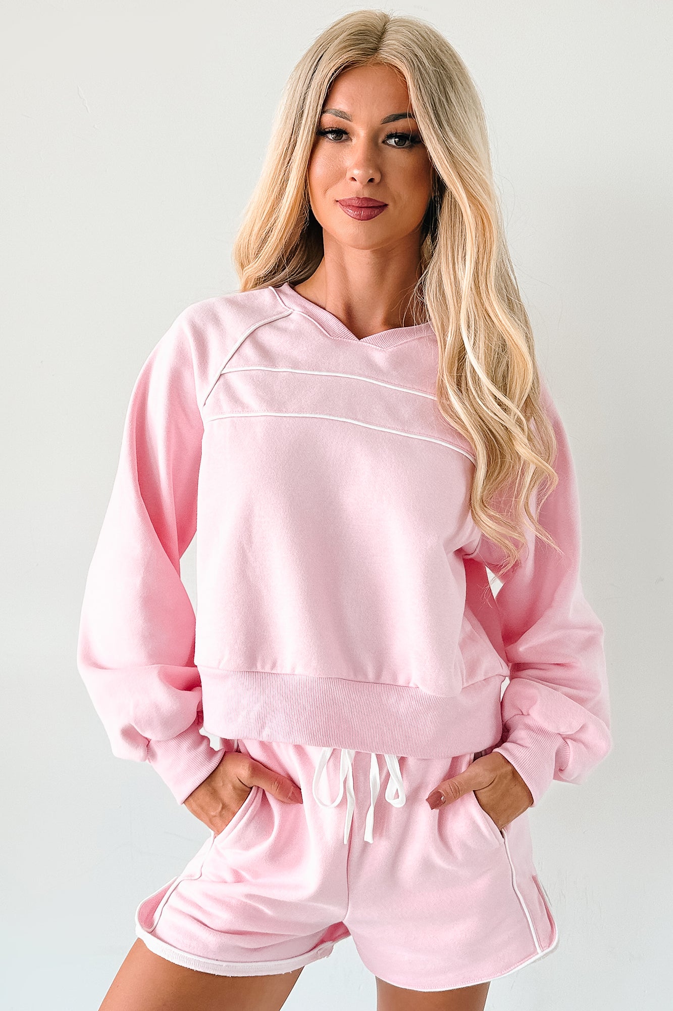 Pure Comfort Two Piece Lounge Set (Pink/White) - NanaMacs