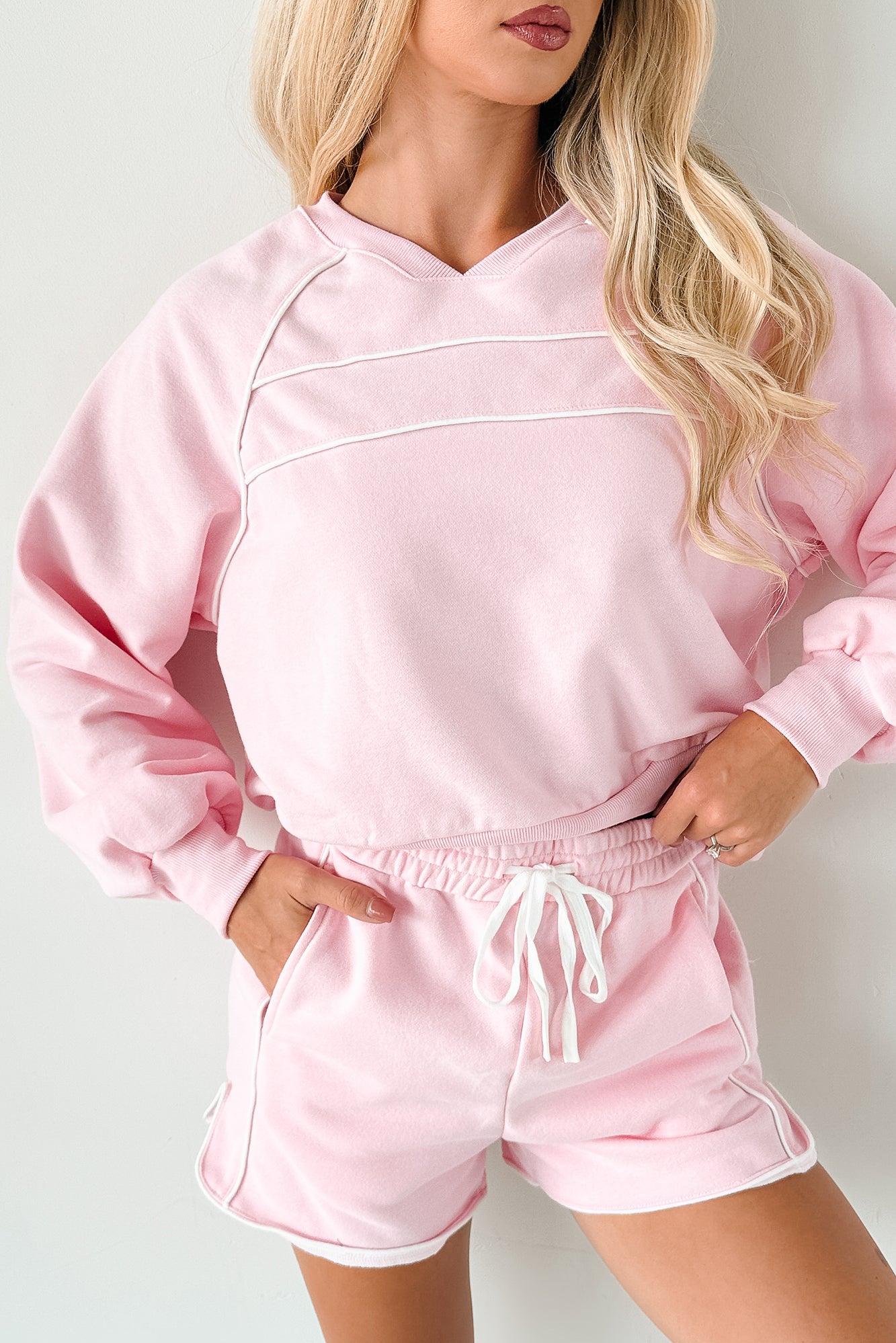 Pure Comfort Two Piece Lounge Set (Pink/White) · NanaMacs