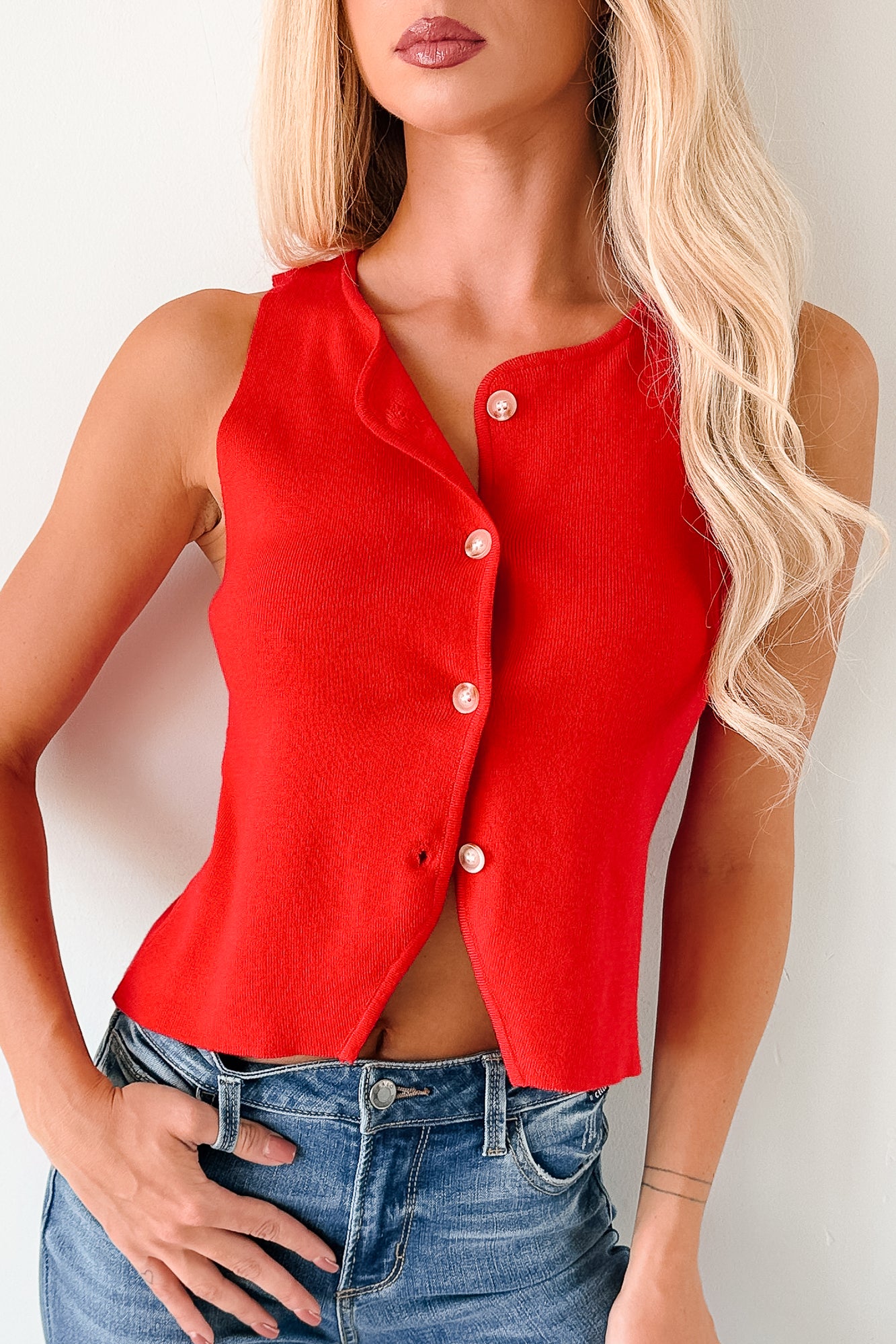 Always In Season Sleeveless Button-Up Top (Red) - NanaMacs