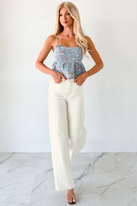 Bows Before Bros Sleeveless Floral Top (Denim/Pink) - NanaMacs