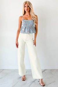 Bows Before Bros Sleeveless Floral Top (Denim/Pink) - NanaMacs