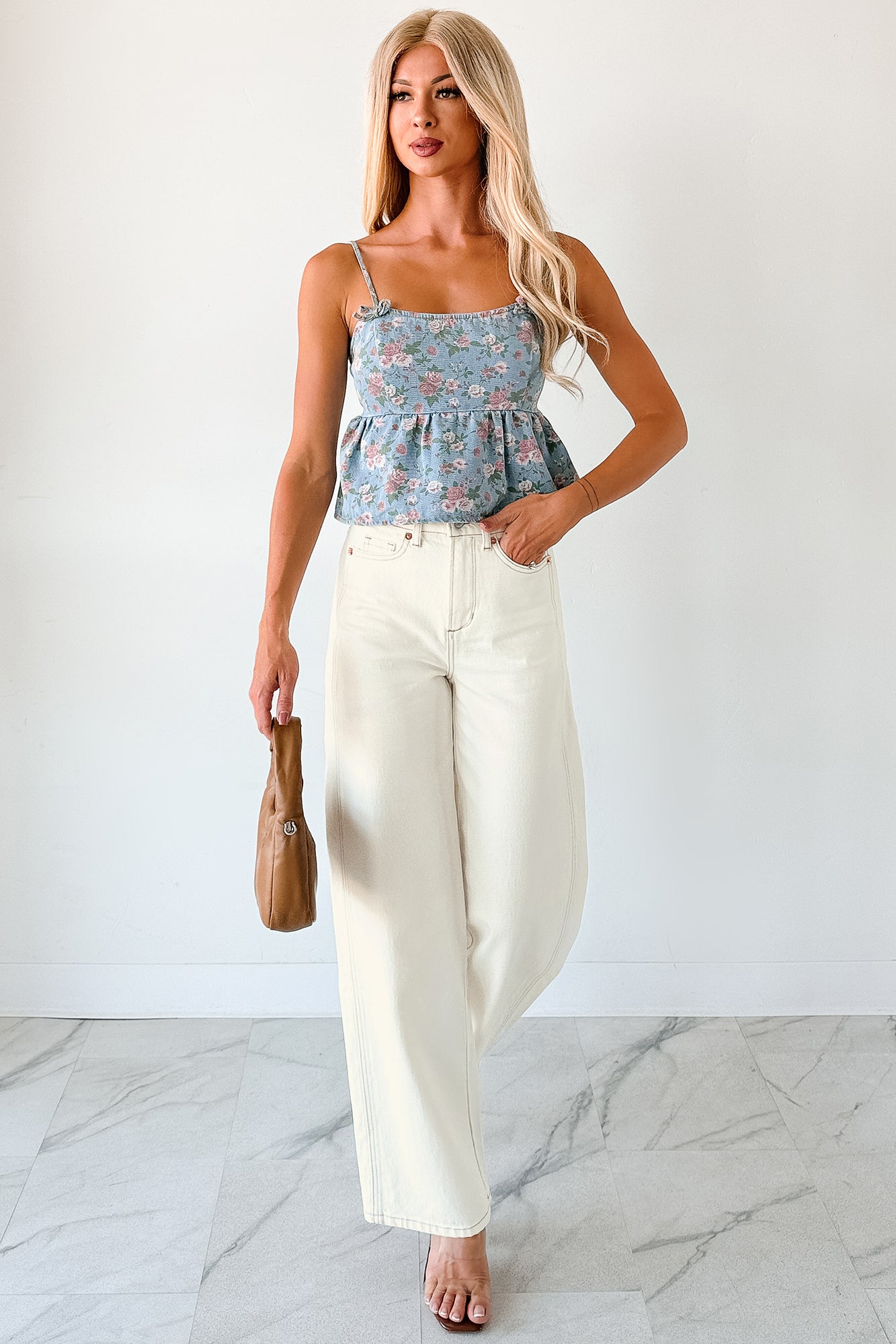 Bows Before Bros Sleeveless Floral Top (Denim/Pink) - NanaMacs