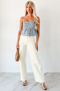 Bows Before Bros Sleeveless Floral Top (Denim/Pink) - NanaMacs