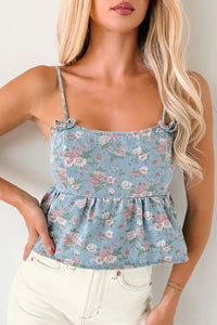 Bows Before Bros Sleeveless Floral Top (Denim/Pink) - NanaMacs