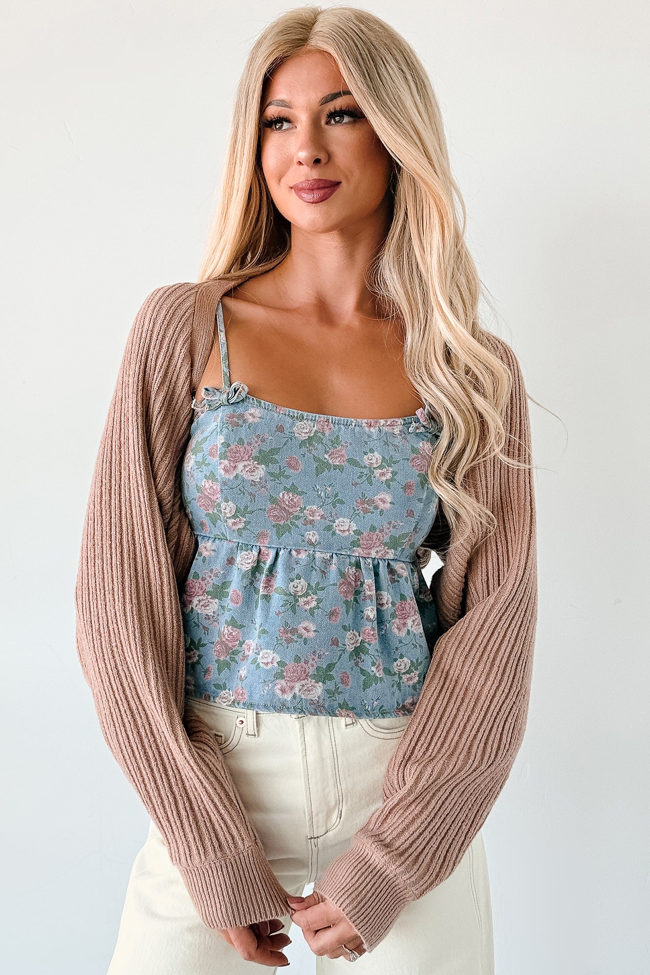 Toasted Coconut Season Bolero Shrug Cardigan (Dark Taupe) · NanaMacs