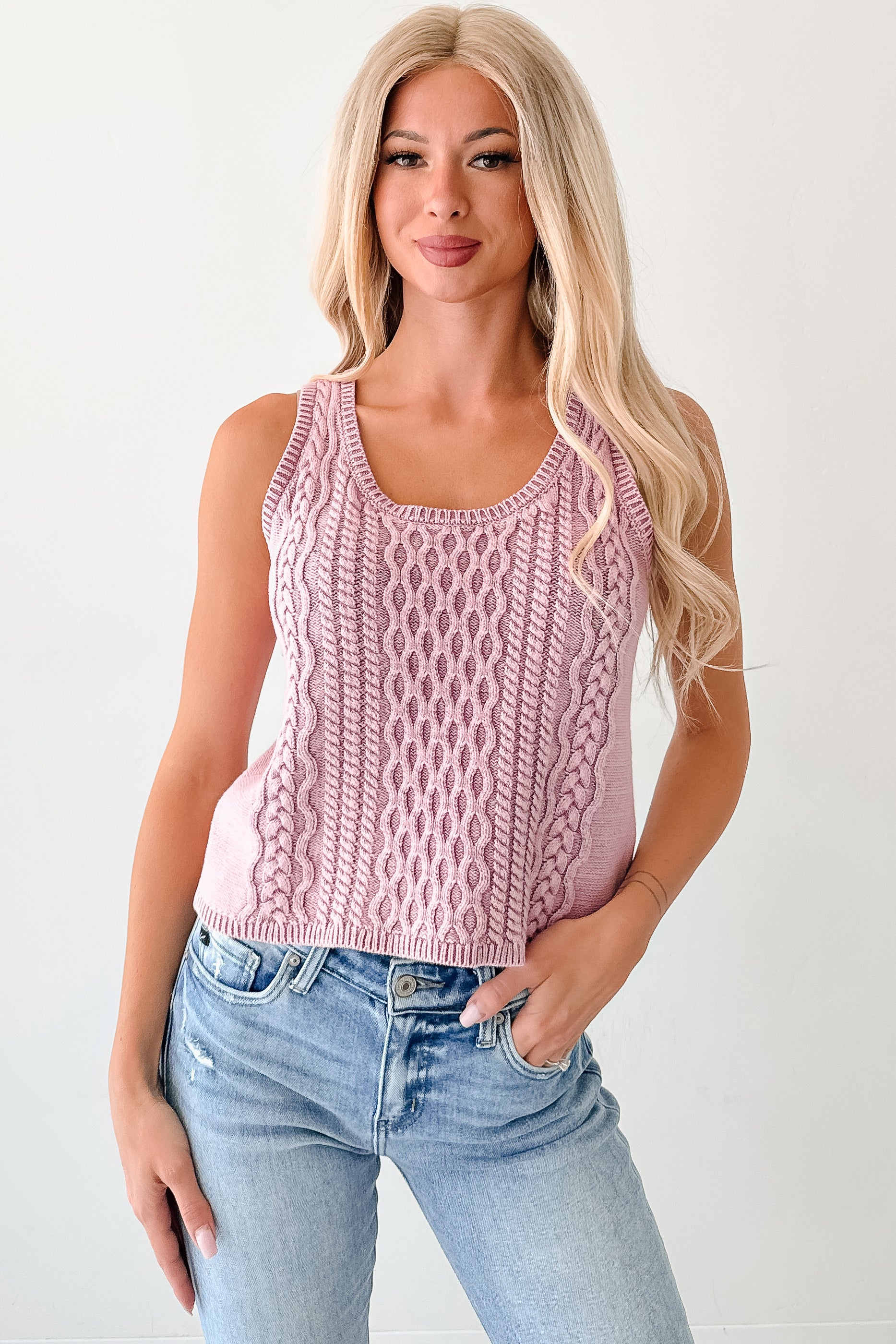 Prioritizing Peace Sleeveless Cable Knit Top (Pink) - NanaMacs
