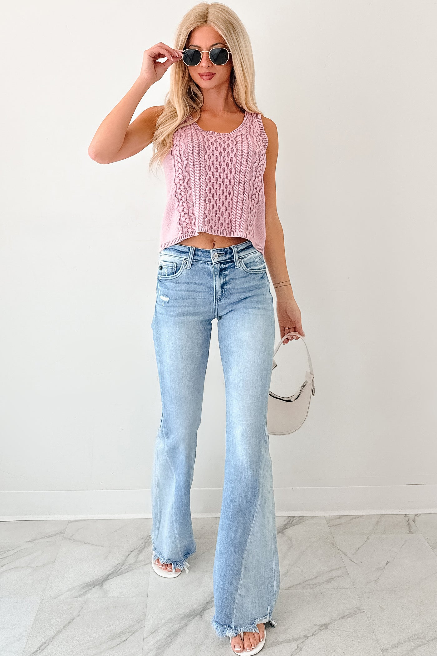 Prioritizing Peace Sleeveless Cable Knit Top (Pink) - NanaMacs