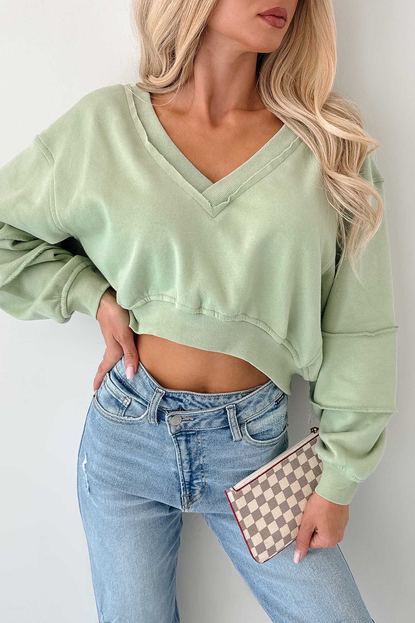 Holding My Peace Signature 8 Crop Sweatshirt (Sage) - NanaMacs