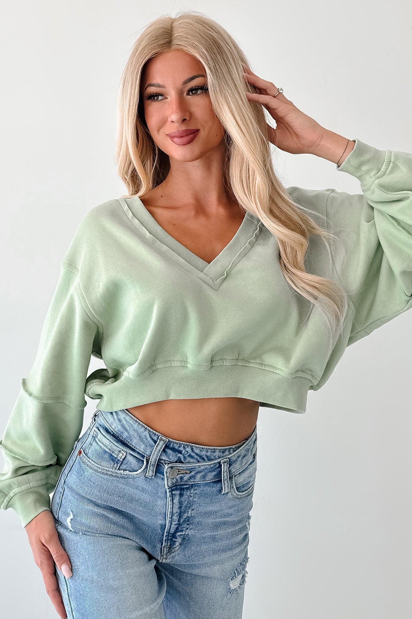 Holding My Peace Signature 8 Crop Sweatshirt (Sage) - NanaMacs