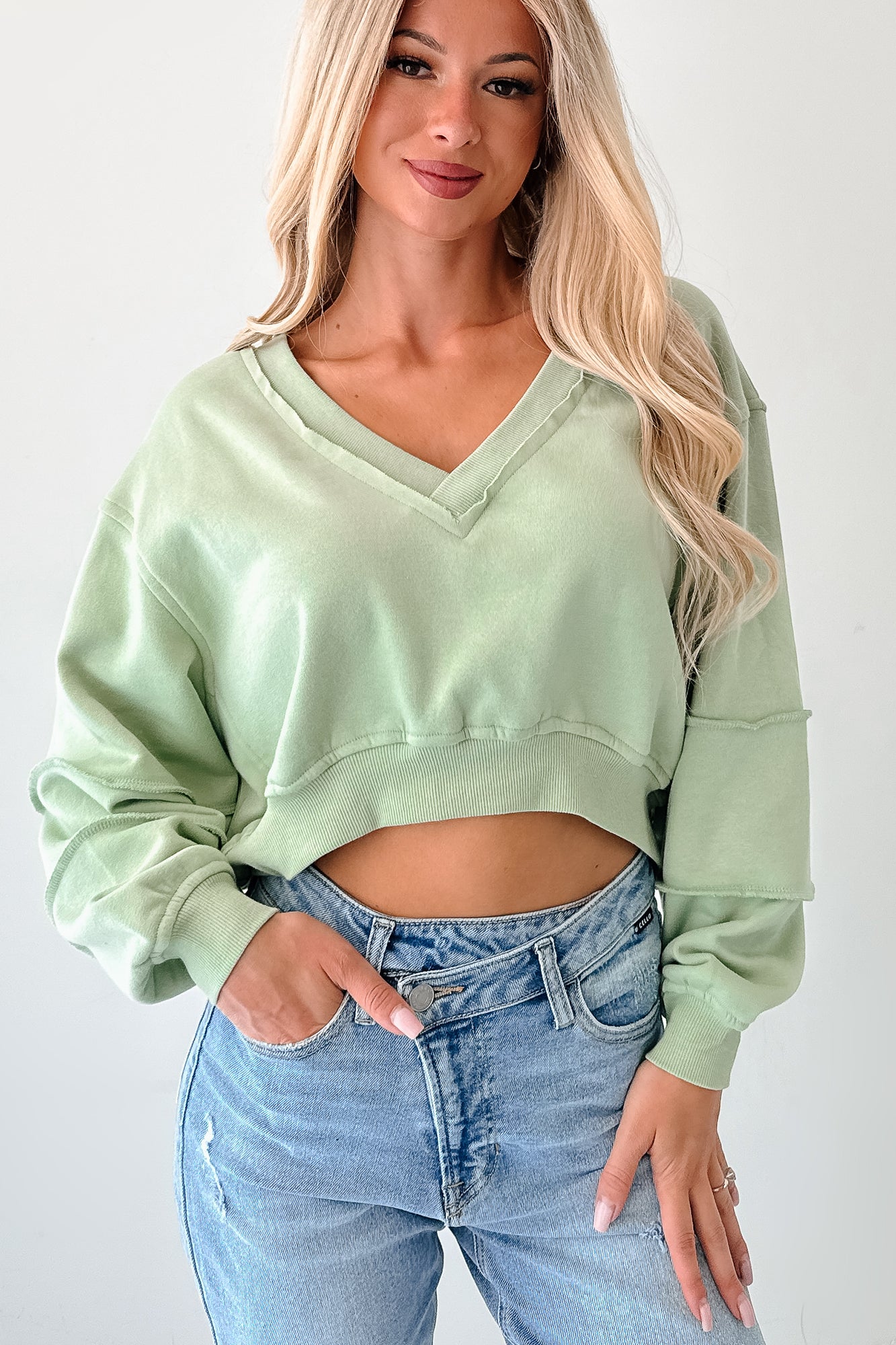 Holding My Peace Signature 8 Crop Sweatshirt (Sage) - NanaMacs