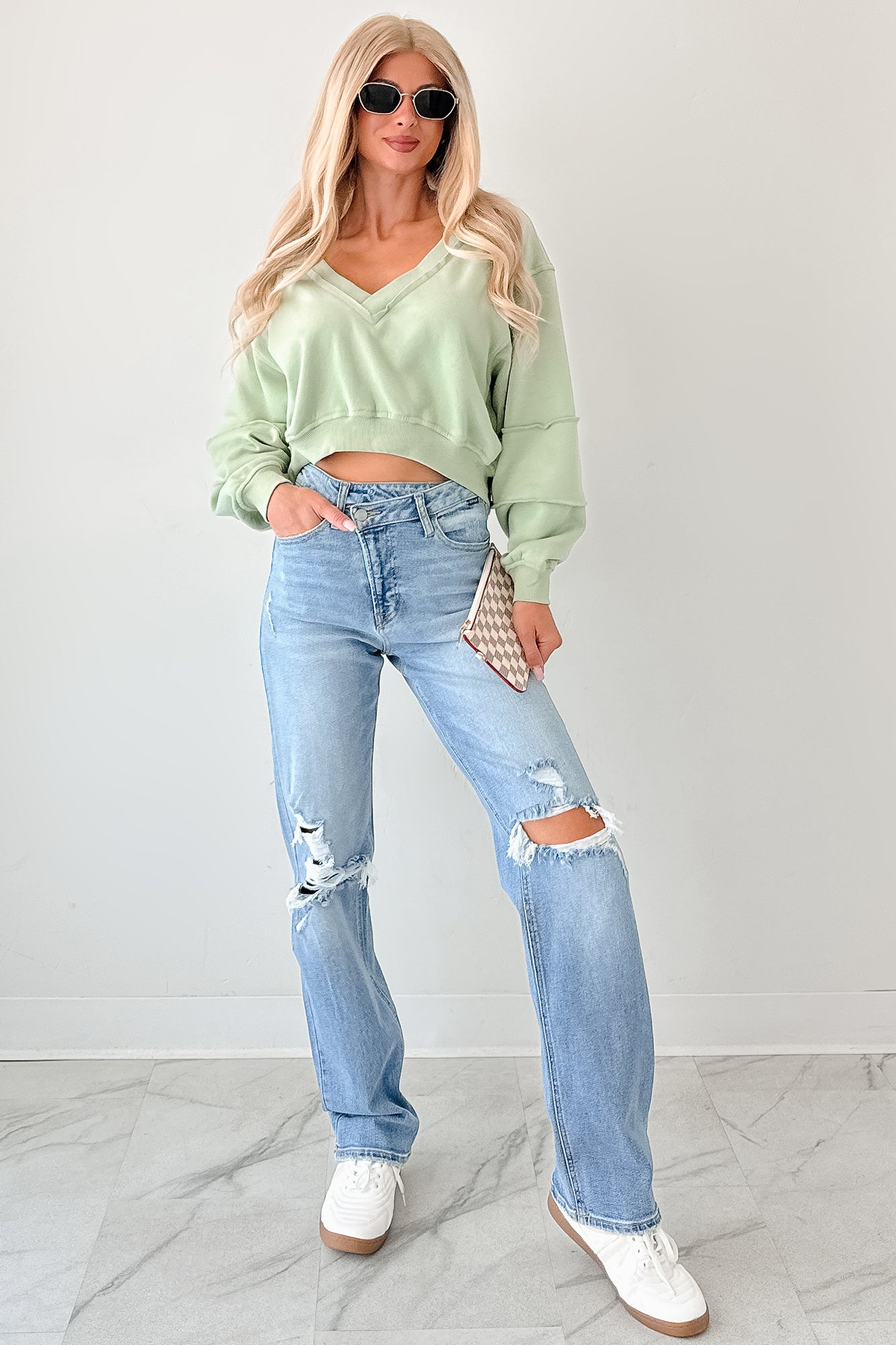 Holding My Peace Signature 8 Crop Sweatshirt (Sage) - NanaMacs