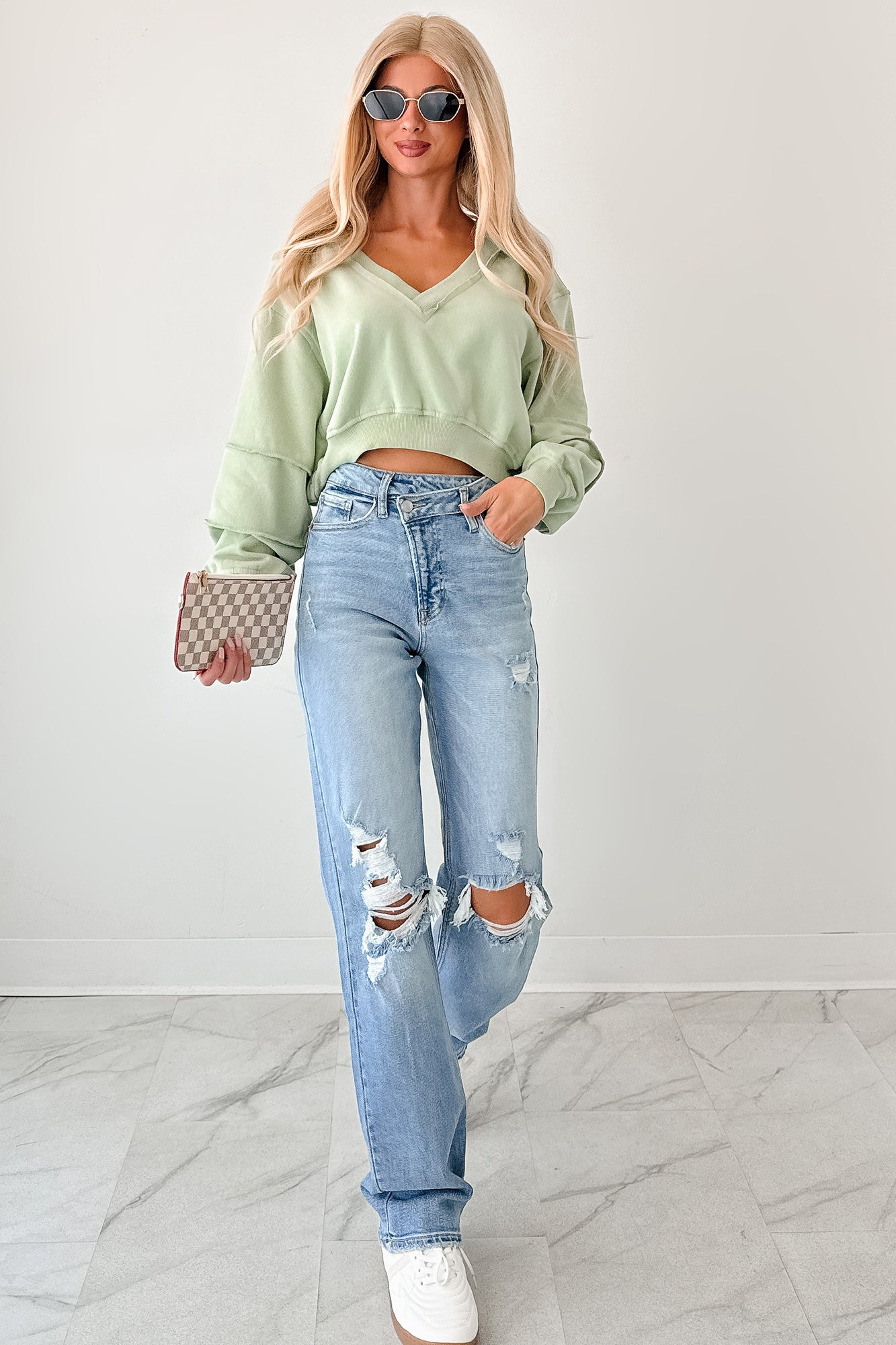 Holding My Peace Signature 8 Crop Sweatshirt (Sage) - NanaMacs