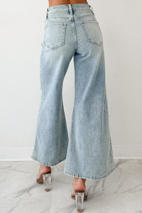 Oscar High Rise Wide Leg Mica Jeans (Light Aqua) - NanaMacs