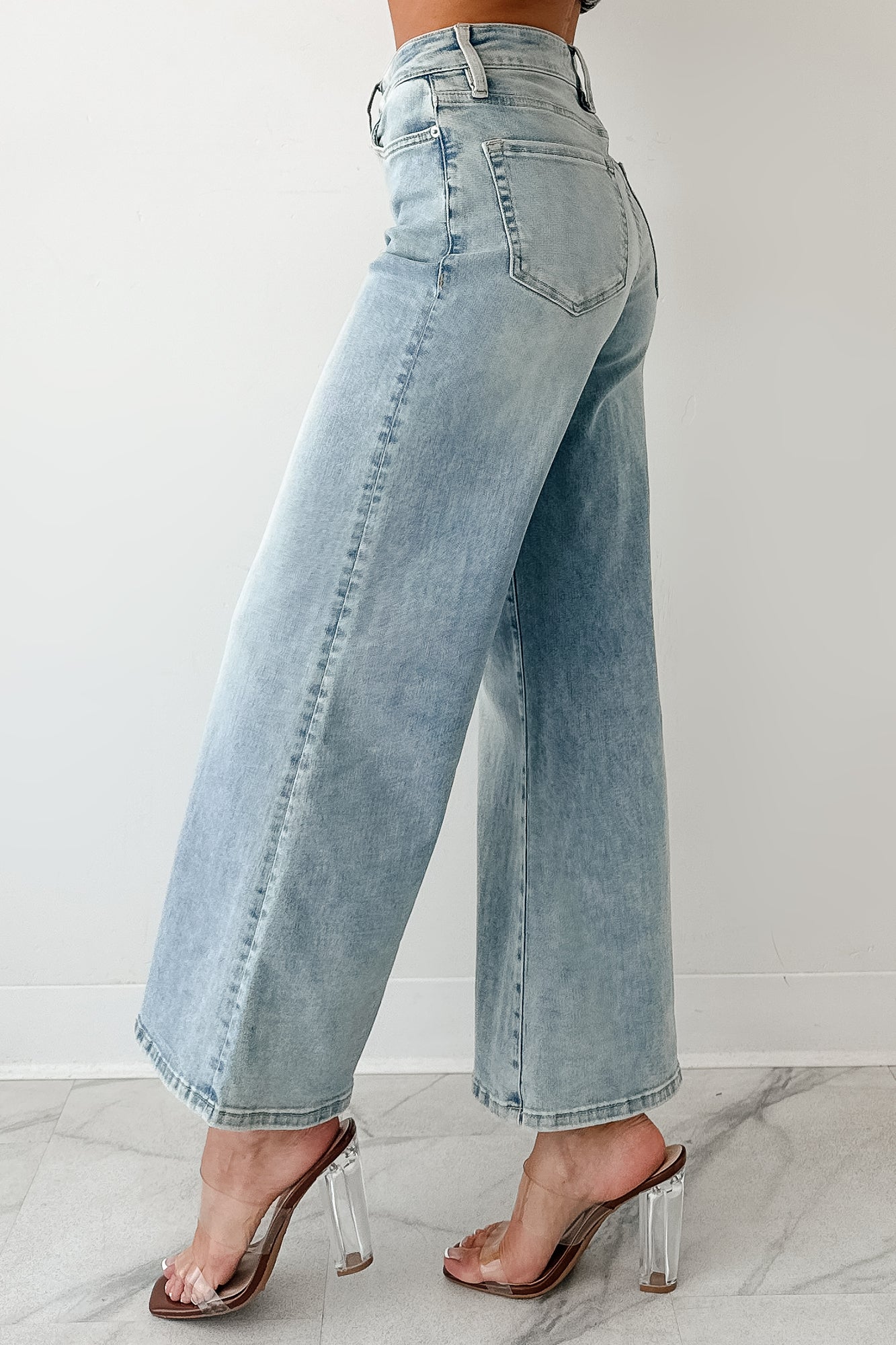 Oscar High Rise Wide Leg Mica Jeans (Light Aqua) - NanaMacs