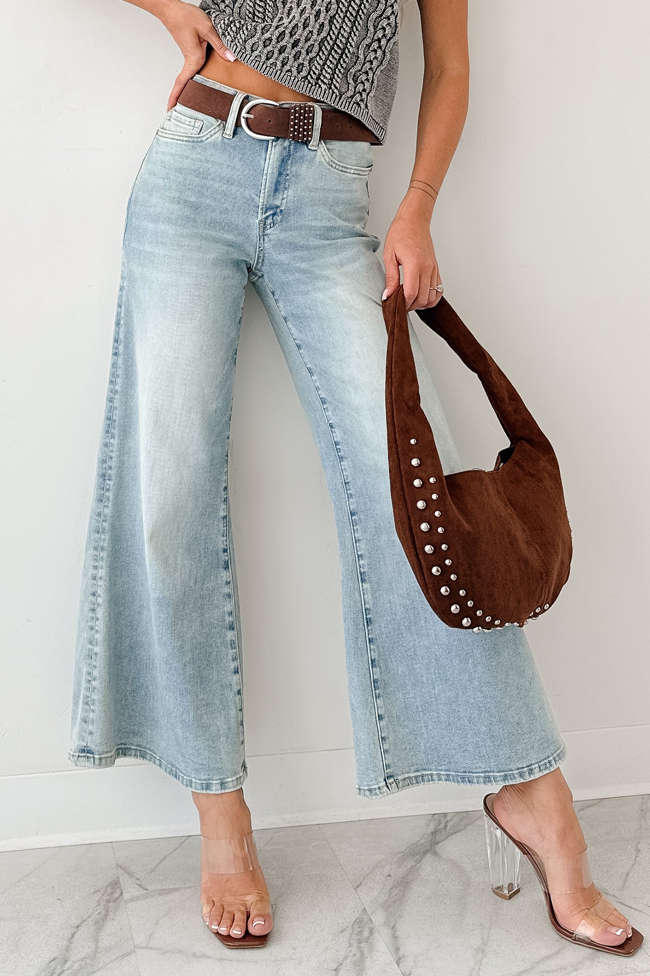 Oscar High Rise Wide Leg Mica Jeans (Light Aqua) - NanaMacs