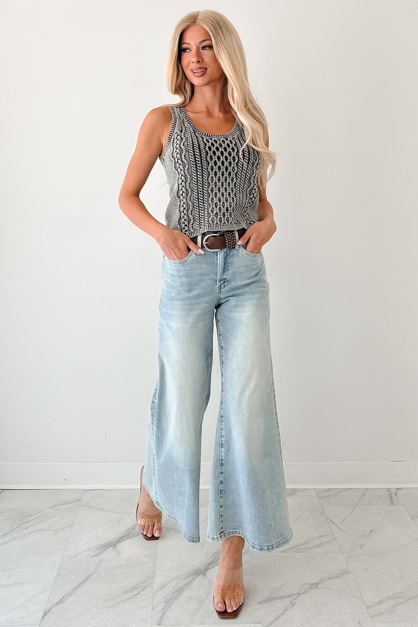 Oscar High Rise Wide Leg Mica Jeans (Light Aqua) - NanaMacs