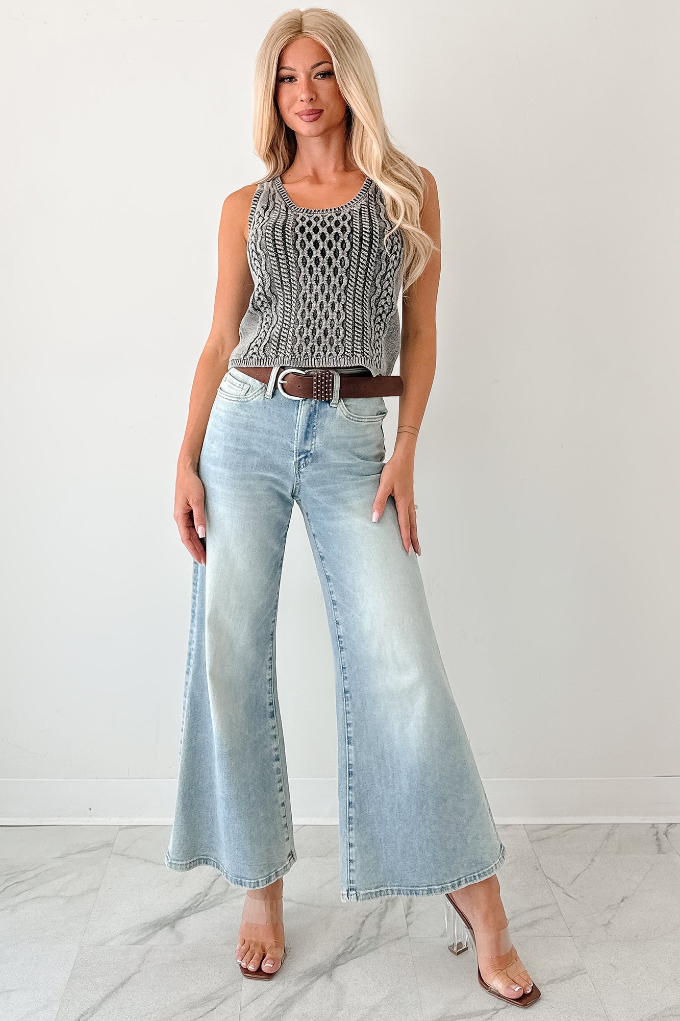 Oscar High Rise Wide Leg Mica Jeans (Light Aqua) - NanaMacs