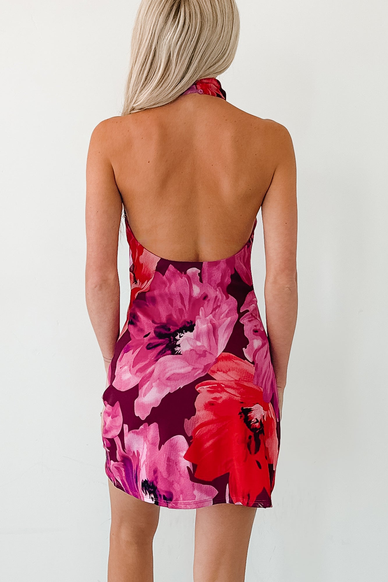 Women's Wish I Knew Floral Halter Neck Mini Dress in Pink - Size L Women's Wish I Knew Floral Halter Neck Mini Dress in Pink - Size L