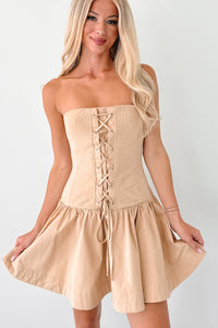 Strutting In Style Strapless Mini Dress (Taupe) - NanaMacs