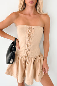 Strutting In Style Strapless Mini Dress (Taupe) - NanaMacs