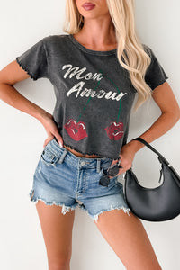 "Mon Amour" Acid Wash Graphic Top (Charcoal) - NanaMacs