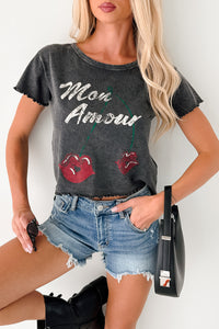 "Mon Amour" Acid Wash Graphic Top (Charcoal) - NanaMacs