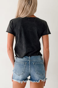 "Mon Amour" Acid Wash Graphic Top (Charcoal) - NanaMacs