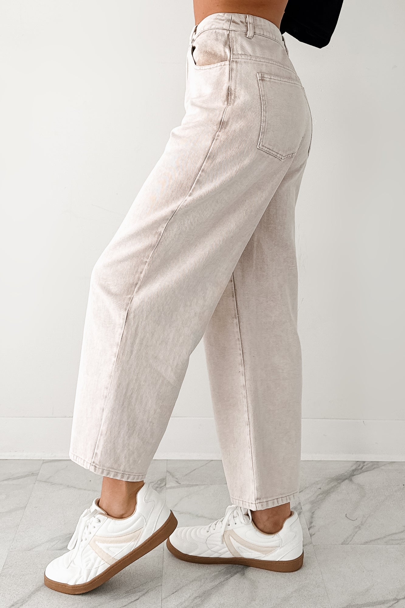 Calloway High Rise Barrel Jeans (Washed Ecru) - NanaMacs