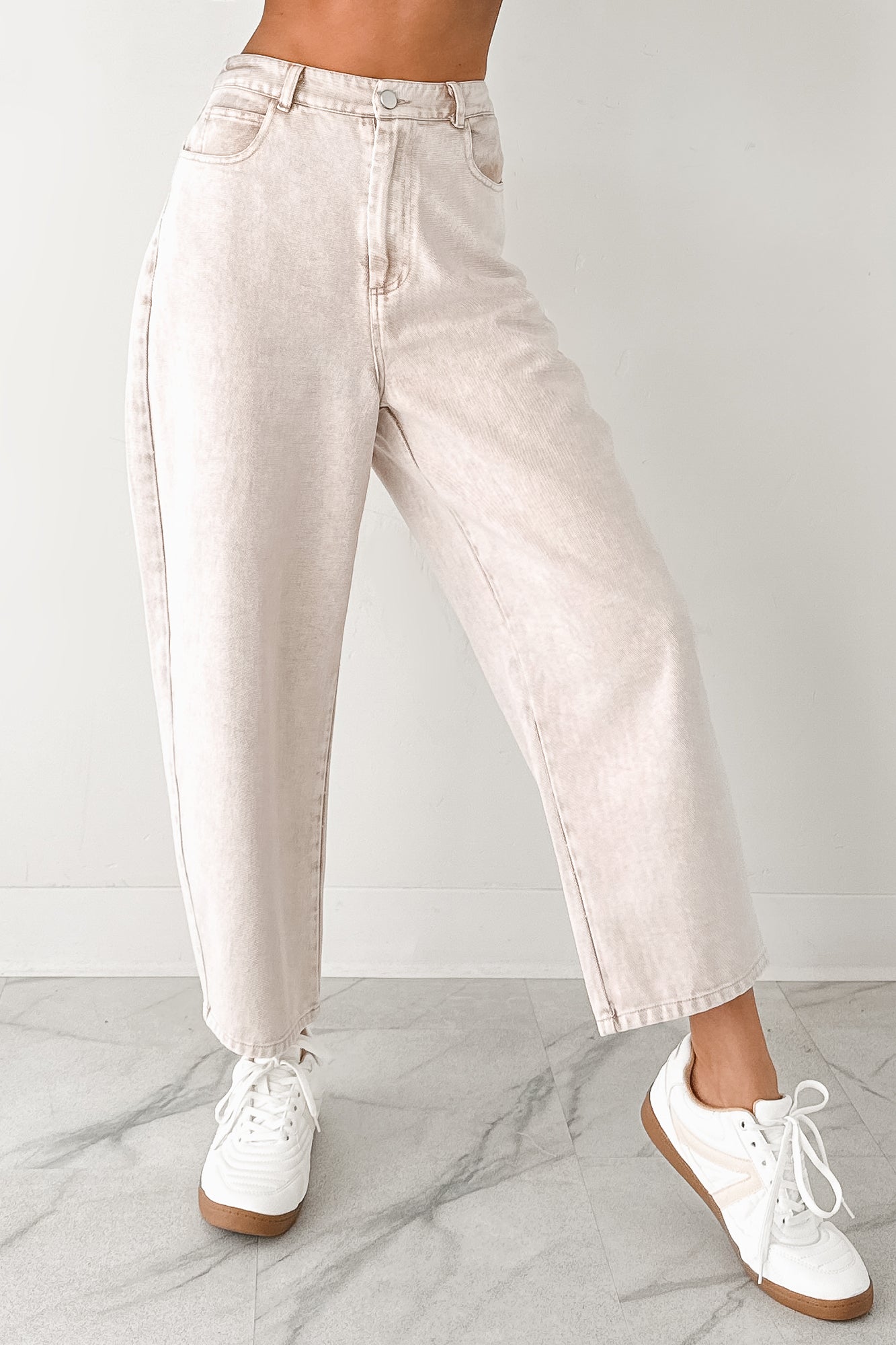 Calloway High Rise Barrel Jeans (Washed Ecru) - NanaMacs