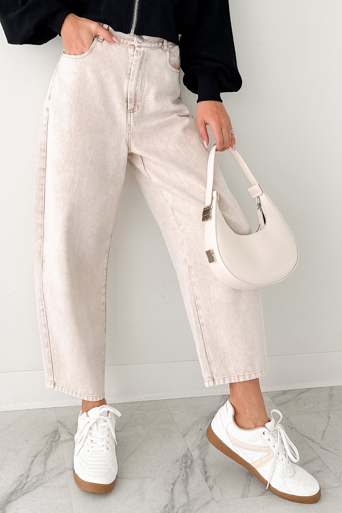 Calloway High Rise Barrel Jeans (Washed Ecru) - NanaMacs