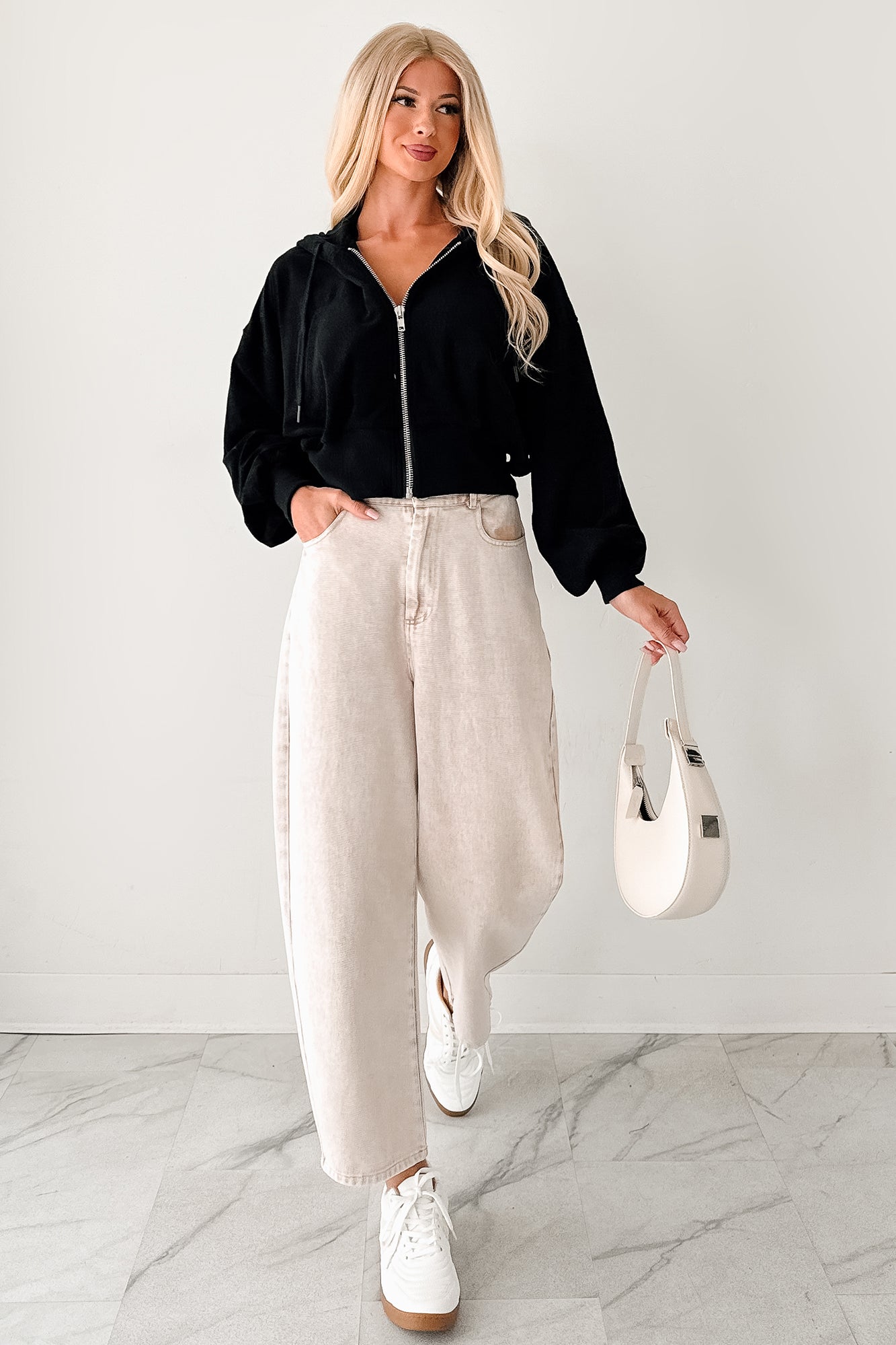 Calloway High Rise Barrel Jeans (Washed Ecru) - NanaMacs