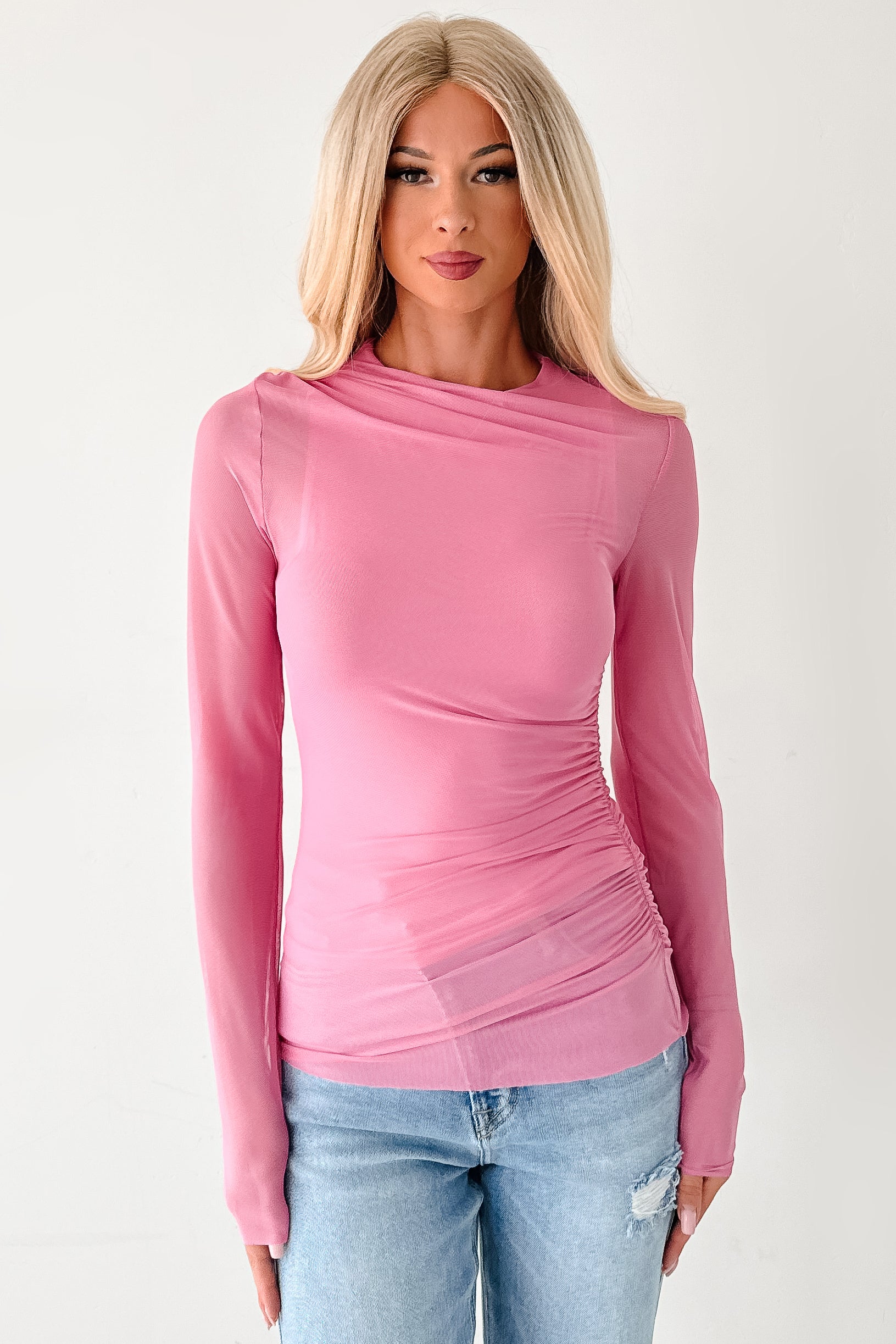 Sheer Happiness Fore Mesh Long Sleeve Top (Bubble Gum) · NanaMacs