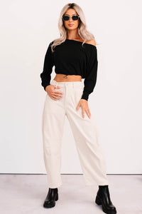 Leo Corduroy Barrel Leg Pants (Bone) - NanaMacs