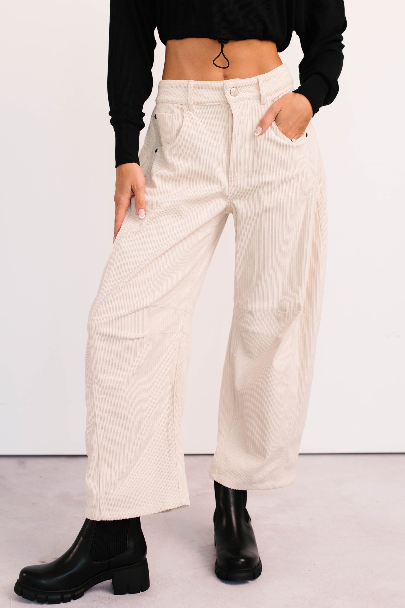 Leo Corduroy Barrel Leg Pants (Bone) - NanaMacs