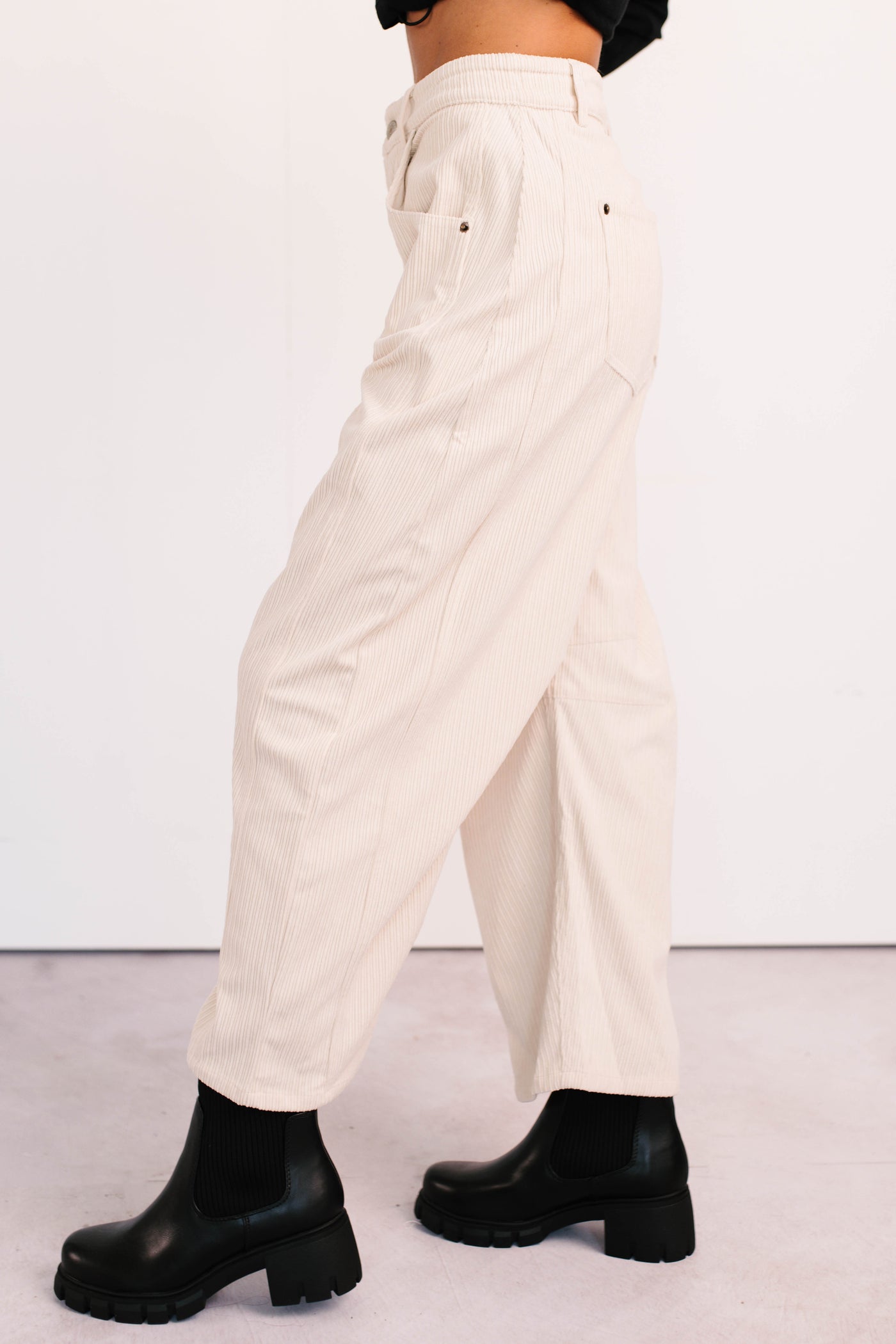 Leo Corduroy Barrel Leg Pants (Bone) - NanaMacs