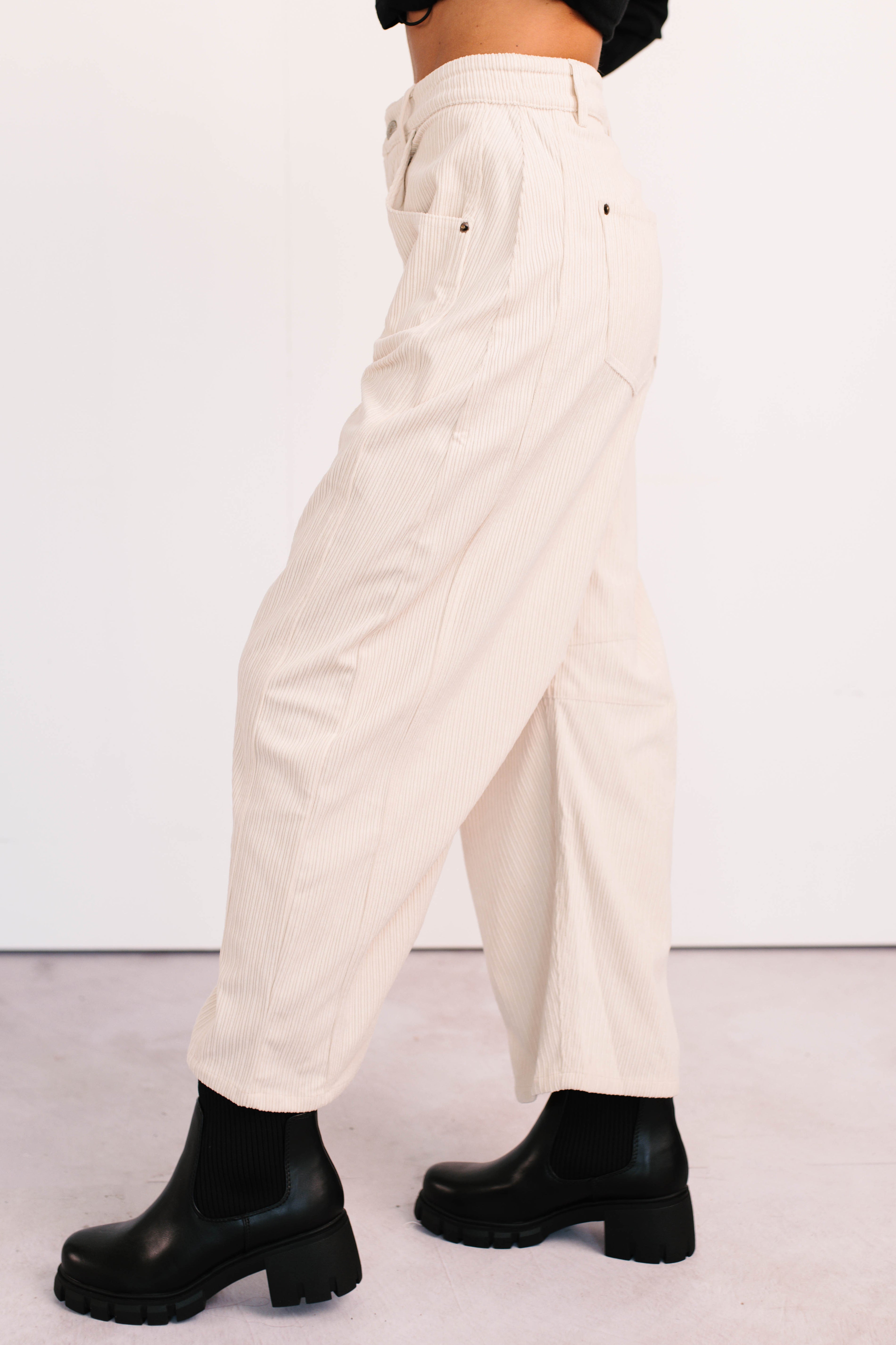 Leo Corduroy Barrel Leg Pants (Bone) - NanaMacs