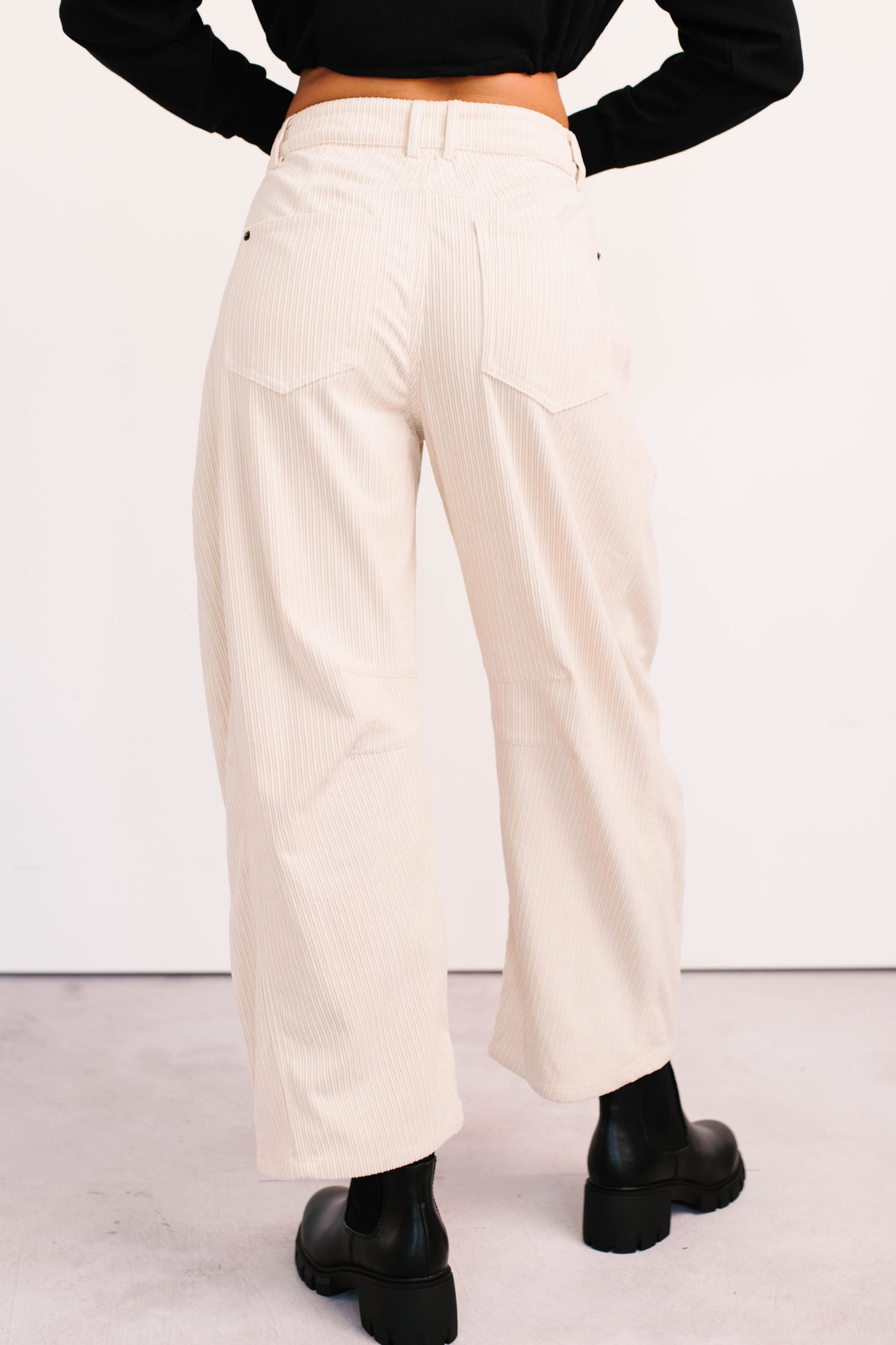 Leo Corduroy Barrel Leg Pants (Bone) - NanaMacs