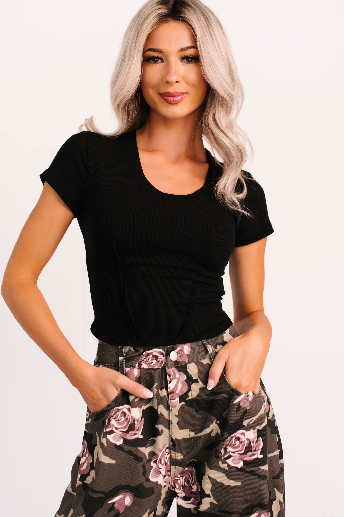 Sink Into It Raw Edge Signature 8 Crop Tee (Black) - NanaMacs