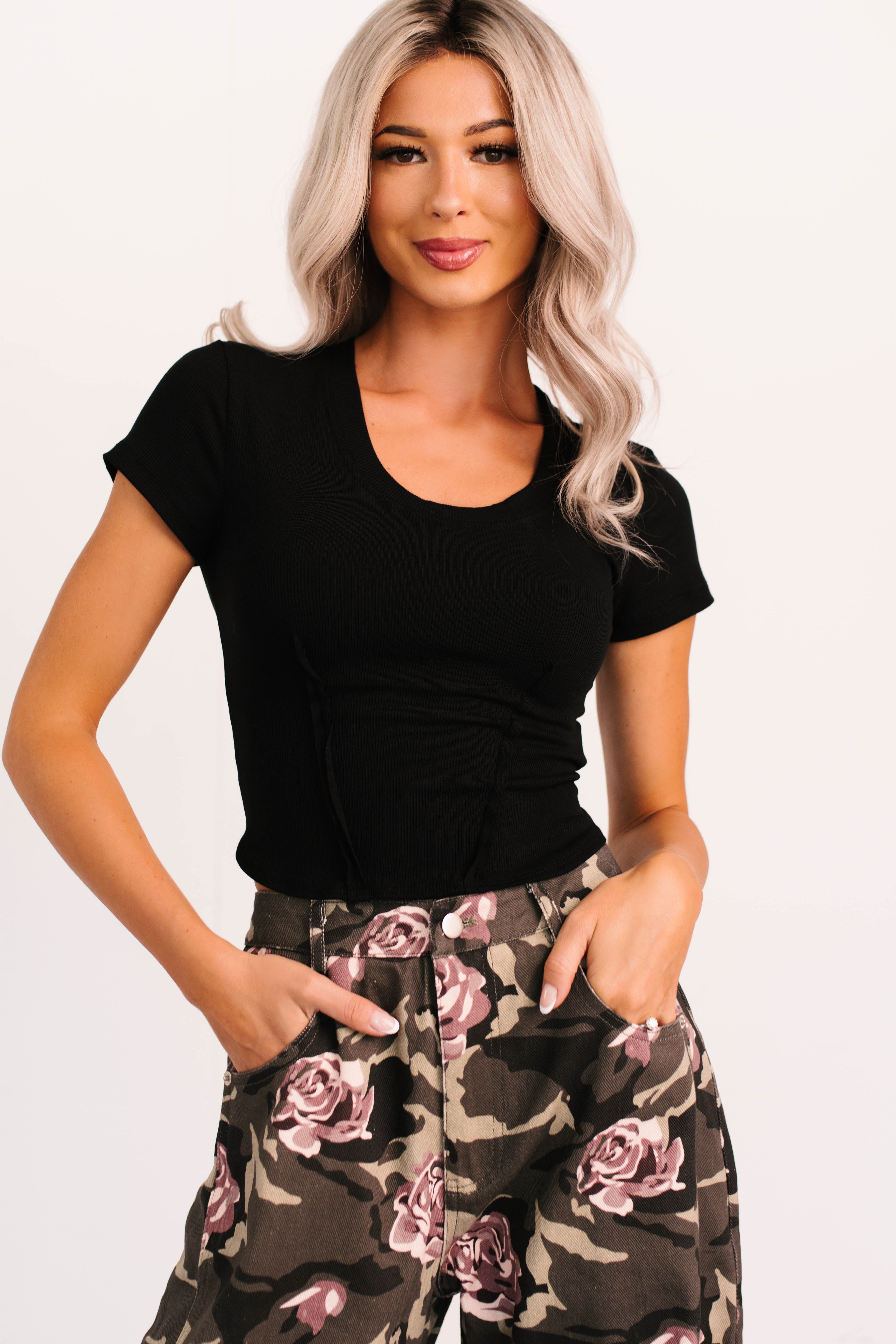 Sink Into It Raw Edge Signature 8 Crop Tee (Black) - NanaMacs