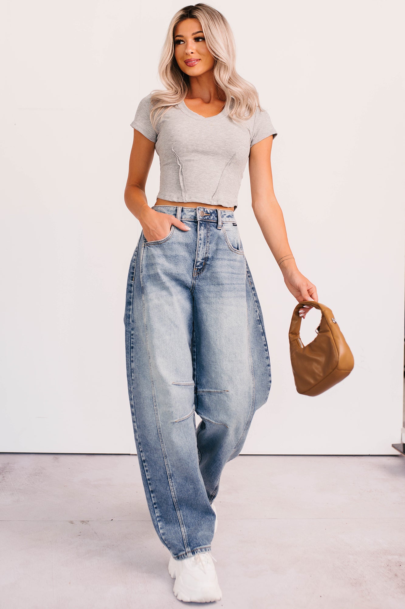 Sink Into It Raw Edge Signature 8 Crop Tee (Heather Grey) - NanaMacs