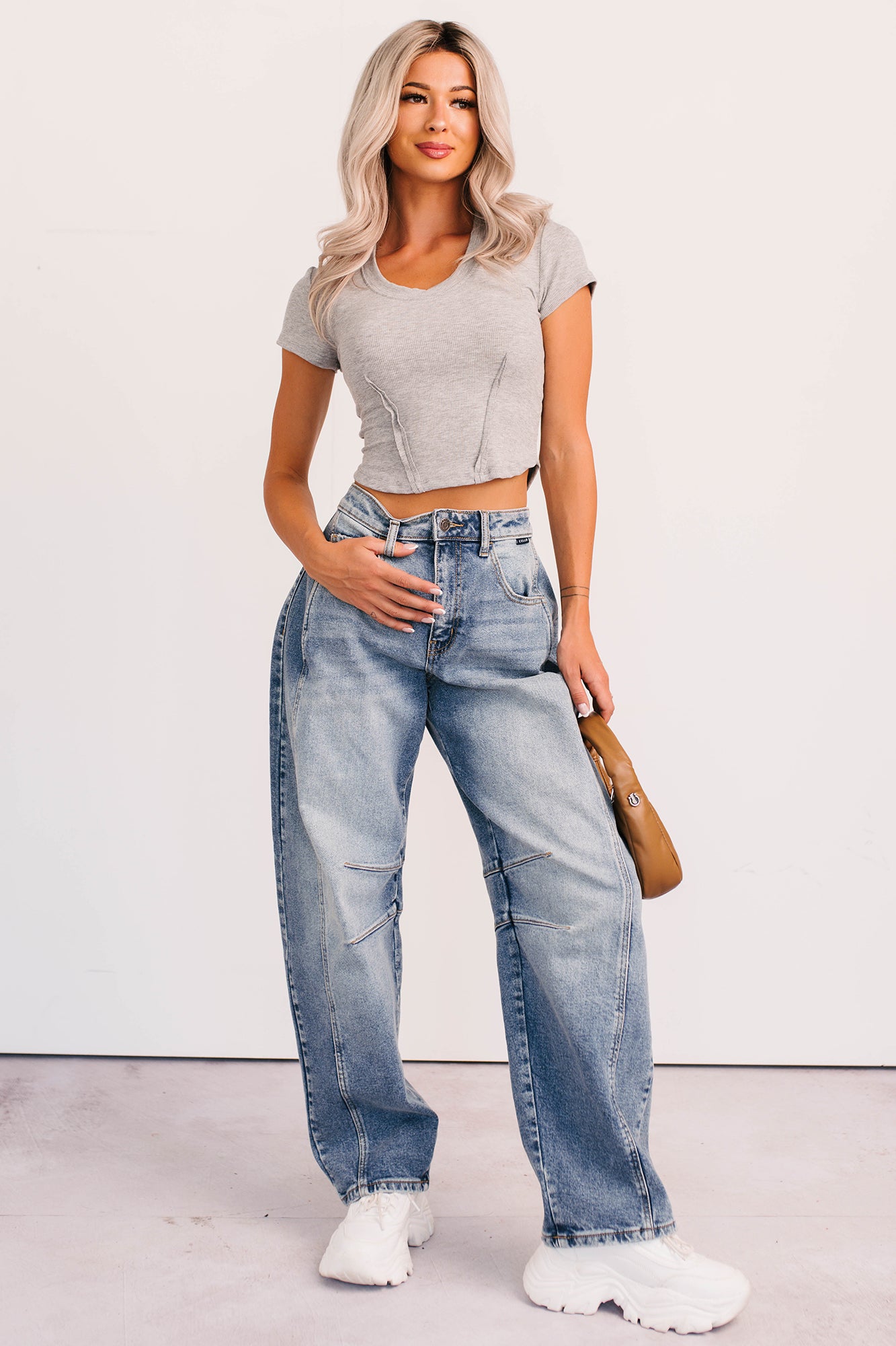 Sink Into It Raw Edge Signature 8 Crop Tee (Heather Grey) - NanaMacs