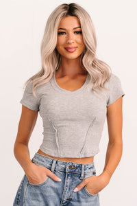 Sink Into It Raw Edge Signature 8 Crop Tee (Heather Grey) - NanaMacs