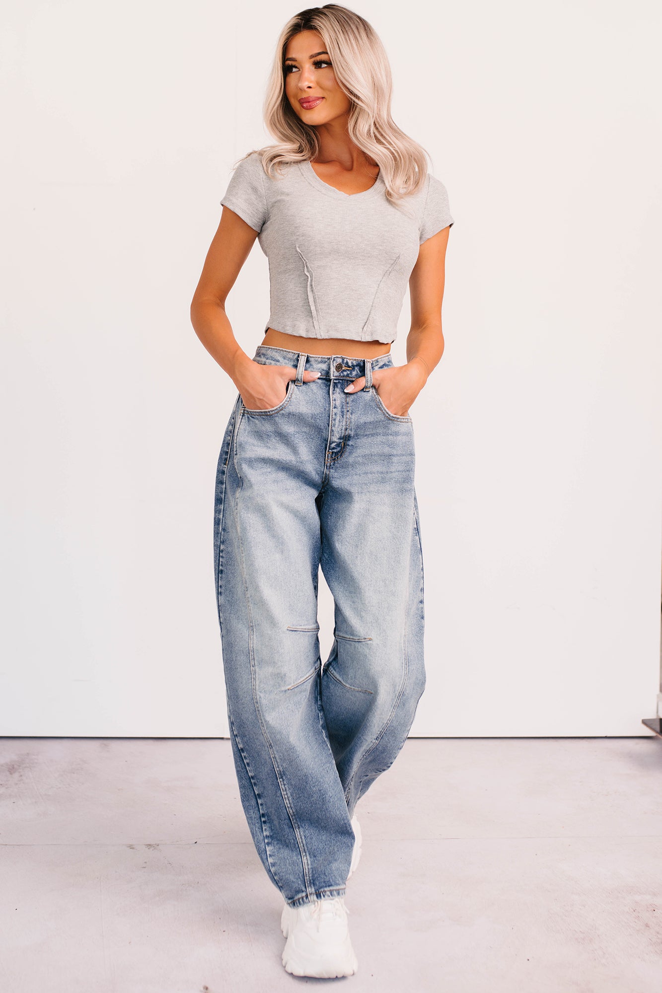 Sink Into It Raw Edge Signature 8 Crop Tee (Heather Grey) - NanaMacs