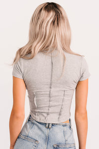 Sink Into It Raw Edge Signature 8 Crop Tee (Heather Grey) - NanaMacs
