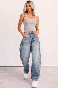 Daily Icon Notched Signature 8 Rib Knit Tank (Heather Grey) - NanaMacs