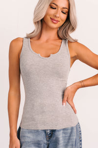 Daily Icon Notched Signature 8 Rib Knit Tank (Heather Grey) - NanaMacs