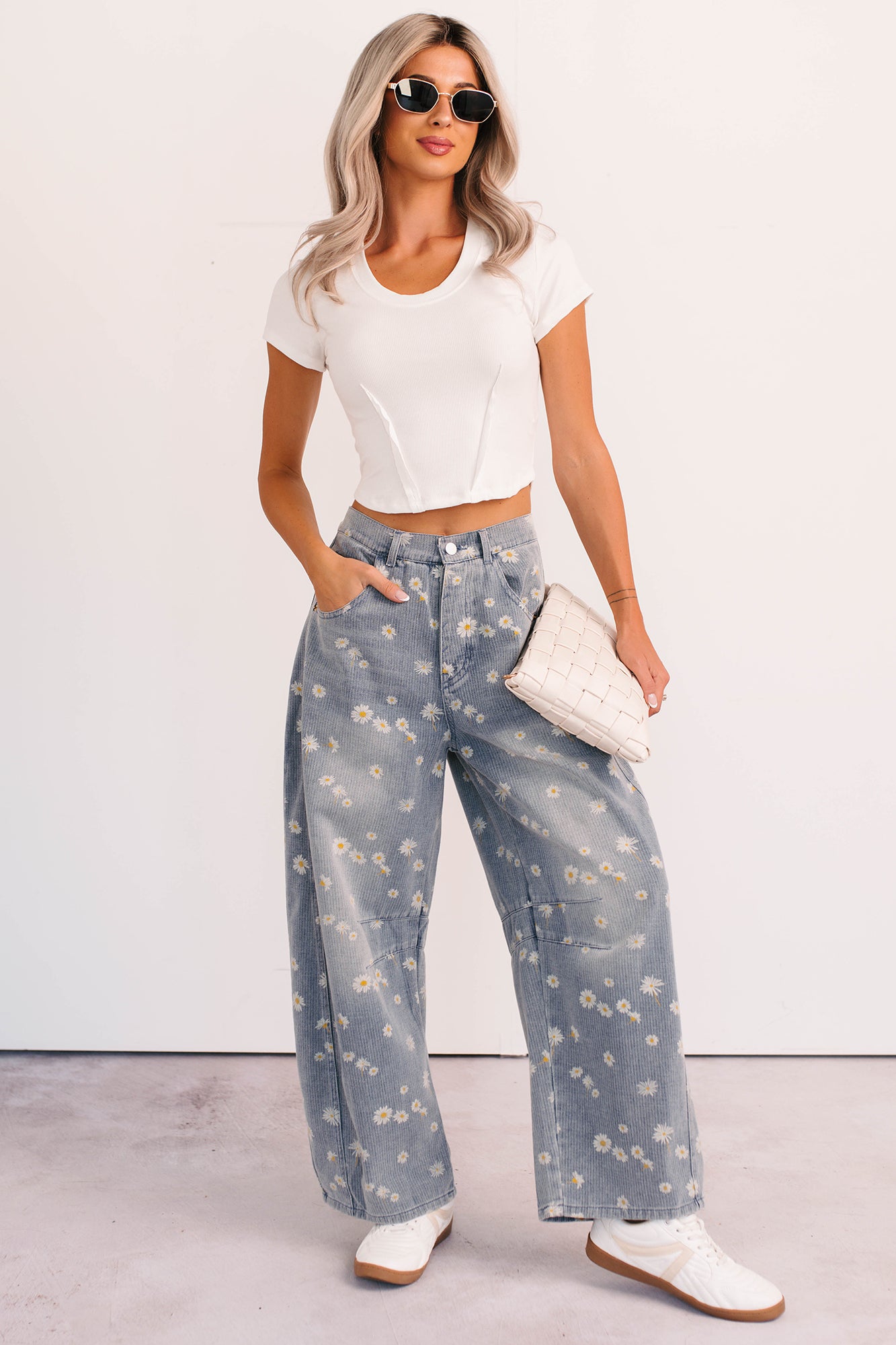 Rae Floral Stripe Wide Leg Barrel Jeans (Denim) - NanaMacs